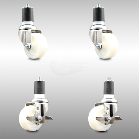 Service Caster 3 Inch 316SS Nylon Wheel Swivel 1-7/8 Inch Expanding Stem Caster Brake SCC, 2PK SCC-SS316EX20S314-NYS-2-TLB-2-178